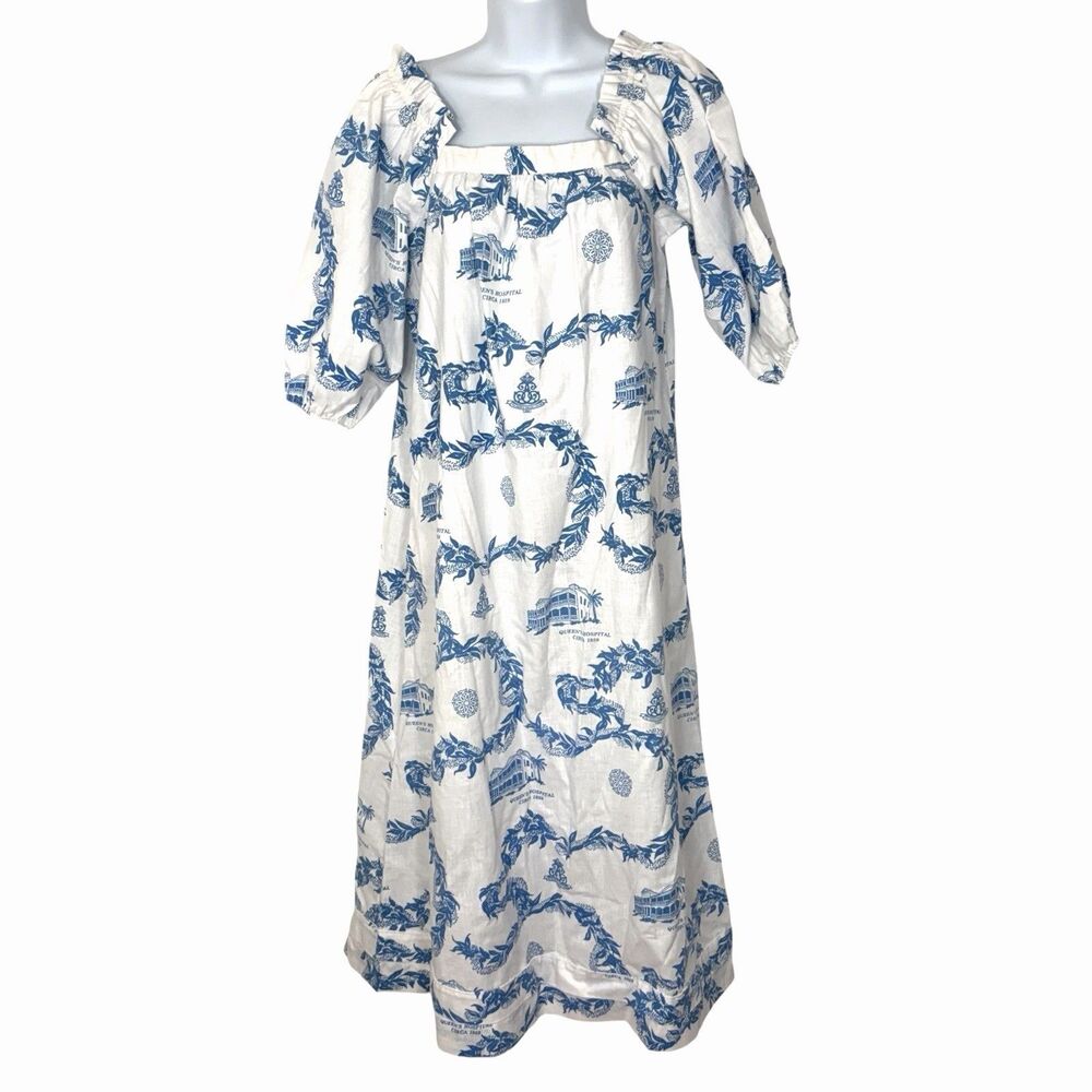 Sun Fashions Honolulu Hawaii Oversize Small Dress Queen’s Hospital White Blue